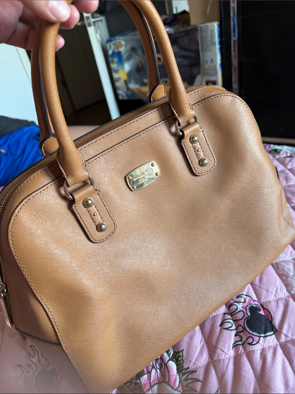 Tan Leather Dome Satchel Handbag - Designer Style